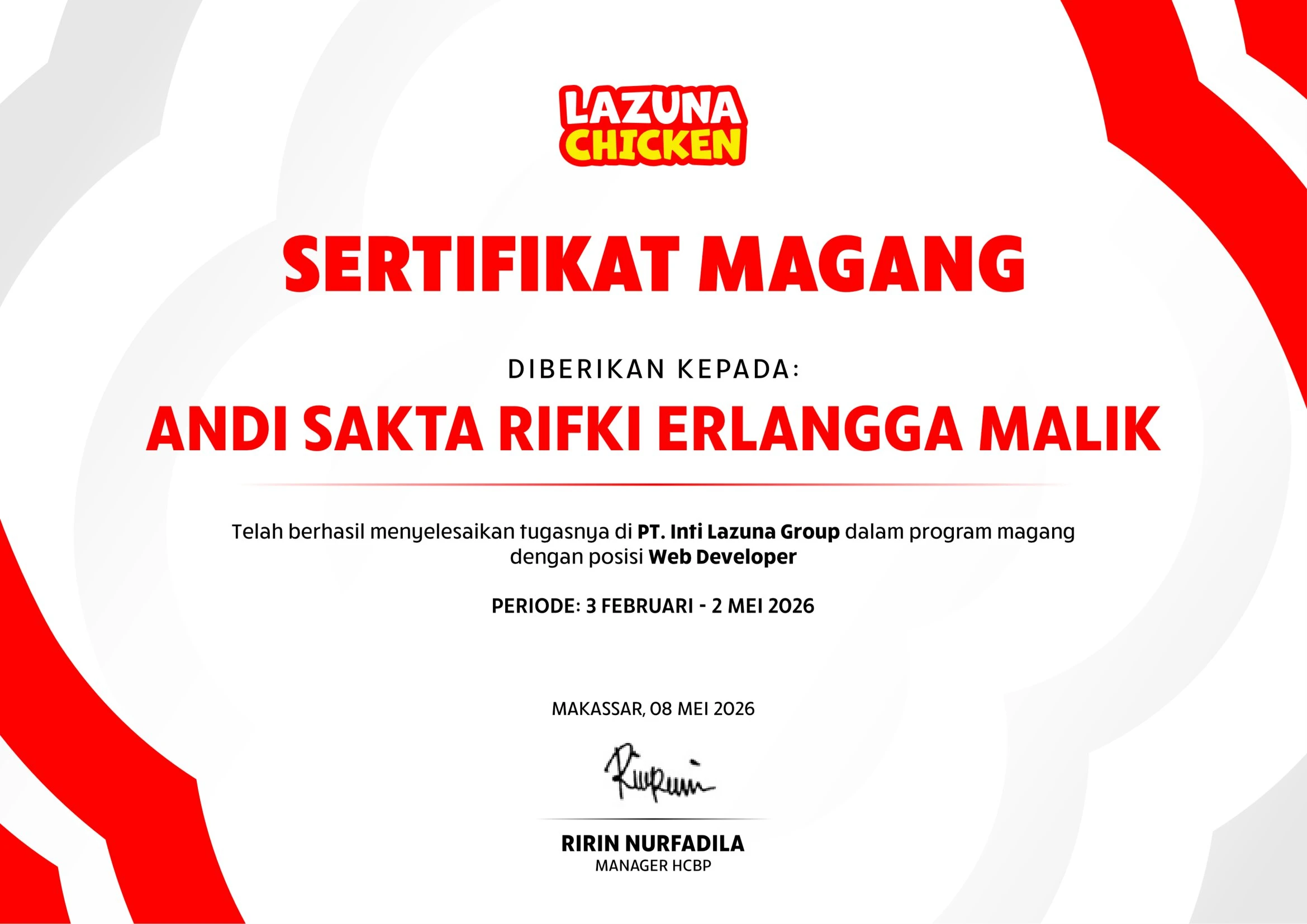 Web Developer Internship Certificate